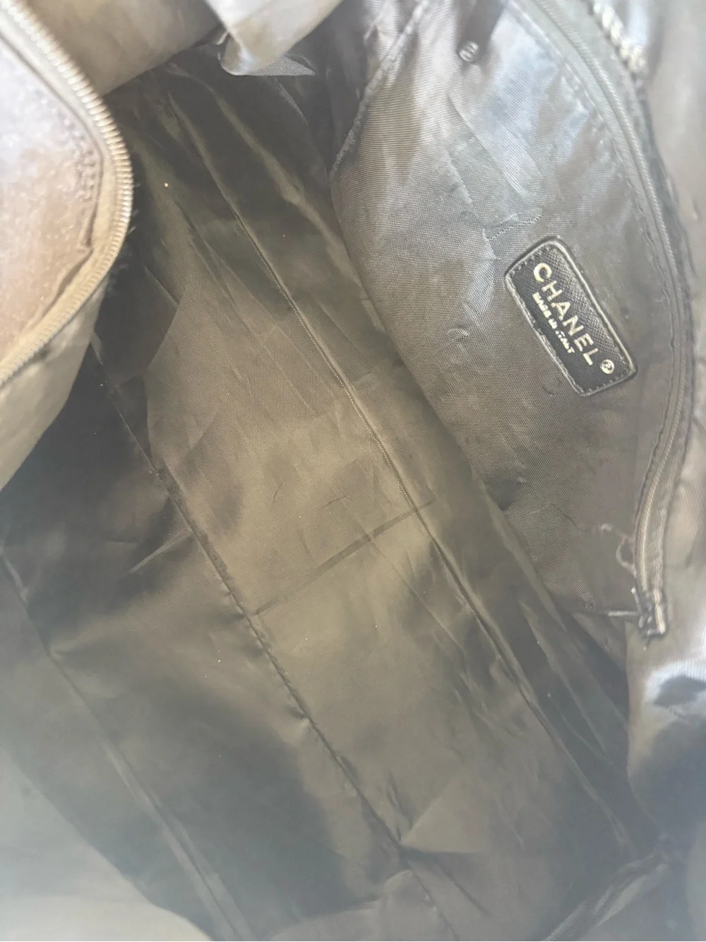 CHANEL Black Canvas Duffel Bag with White CC Logo